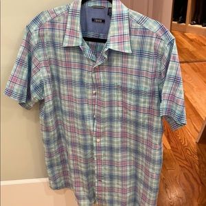 Blue/Pink plaid shortsleeved button down